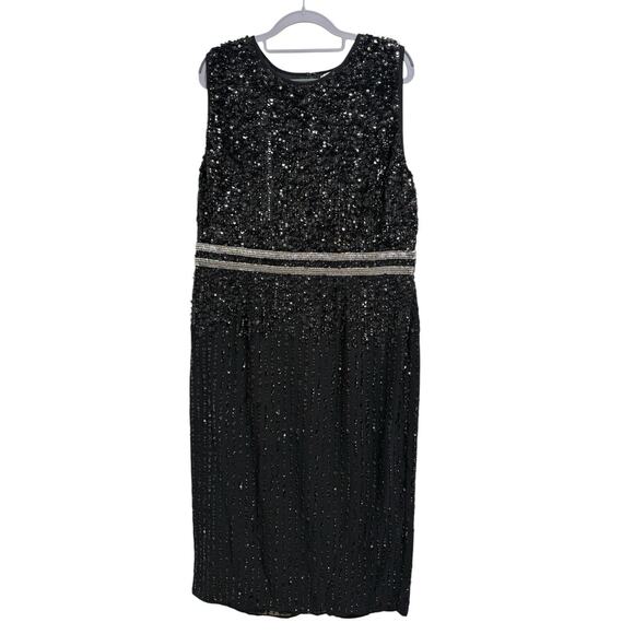 Mac Duggal A10509 Black Sleeveless High Neck Beaded Midi Sheath Dress Size 16 - Picture 4 of 7